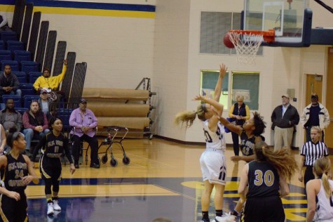 Liz Myers goes for a layup against West Virginia State 