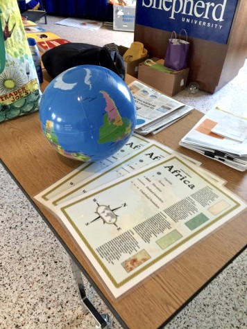 In addition to the map, activity stations are set up for students to compare the geography of Africa to other continents.