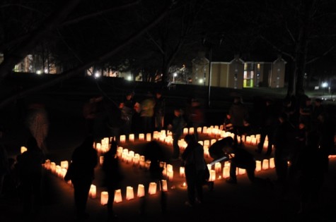The luminaries spelled out the message of "HOPE" on the Butcher Center Plaza. 